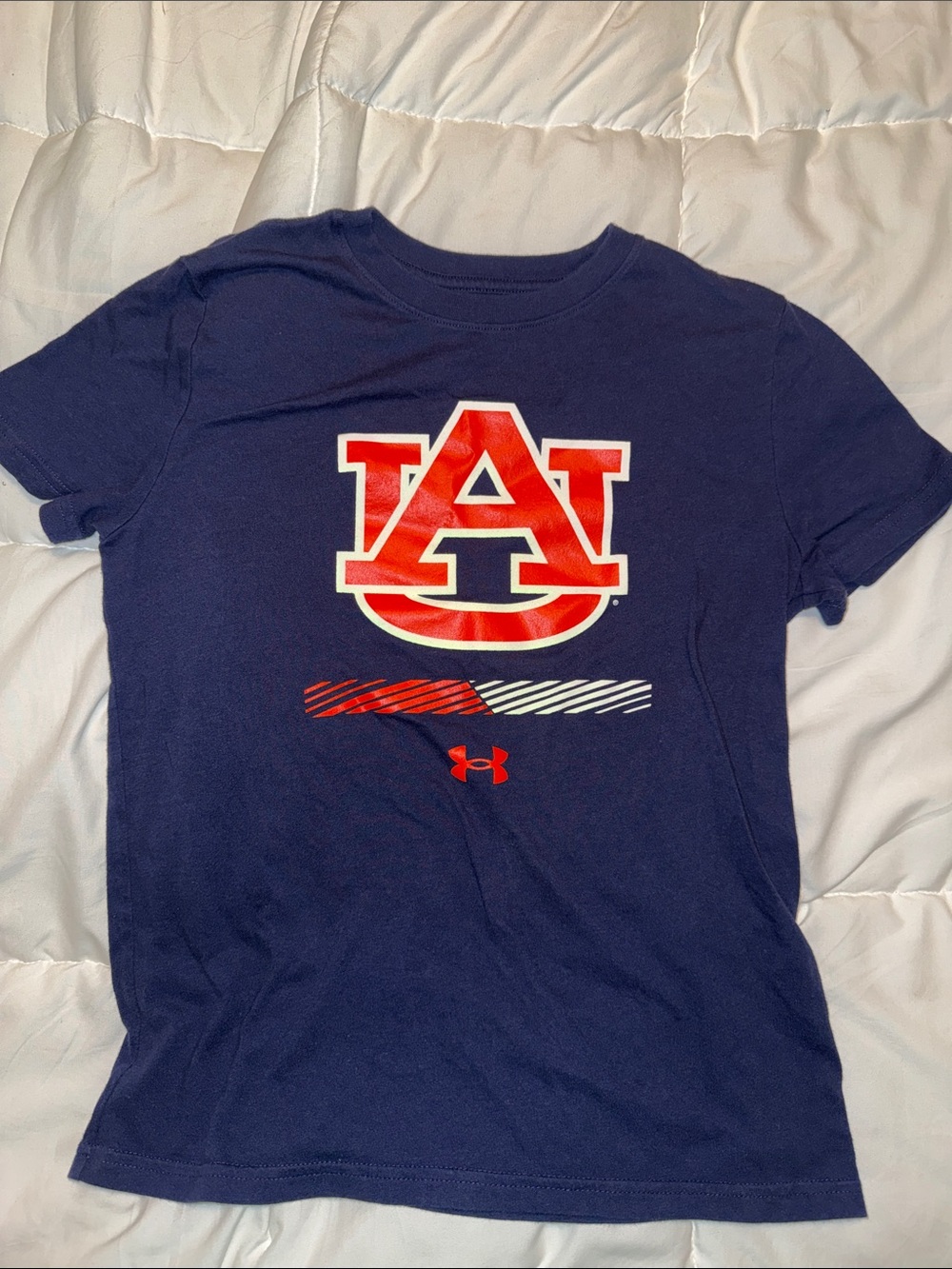 Under Armour Navy Short-Sleeve Tee with Red Auburn Logo- youth Large
